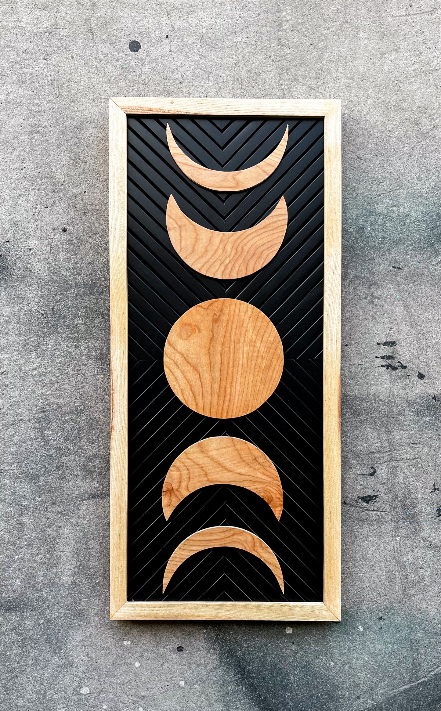 Herringbone Moon Phase | Handmade Wood Art | 24" x 11"