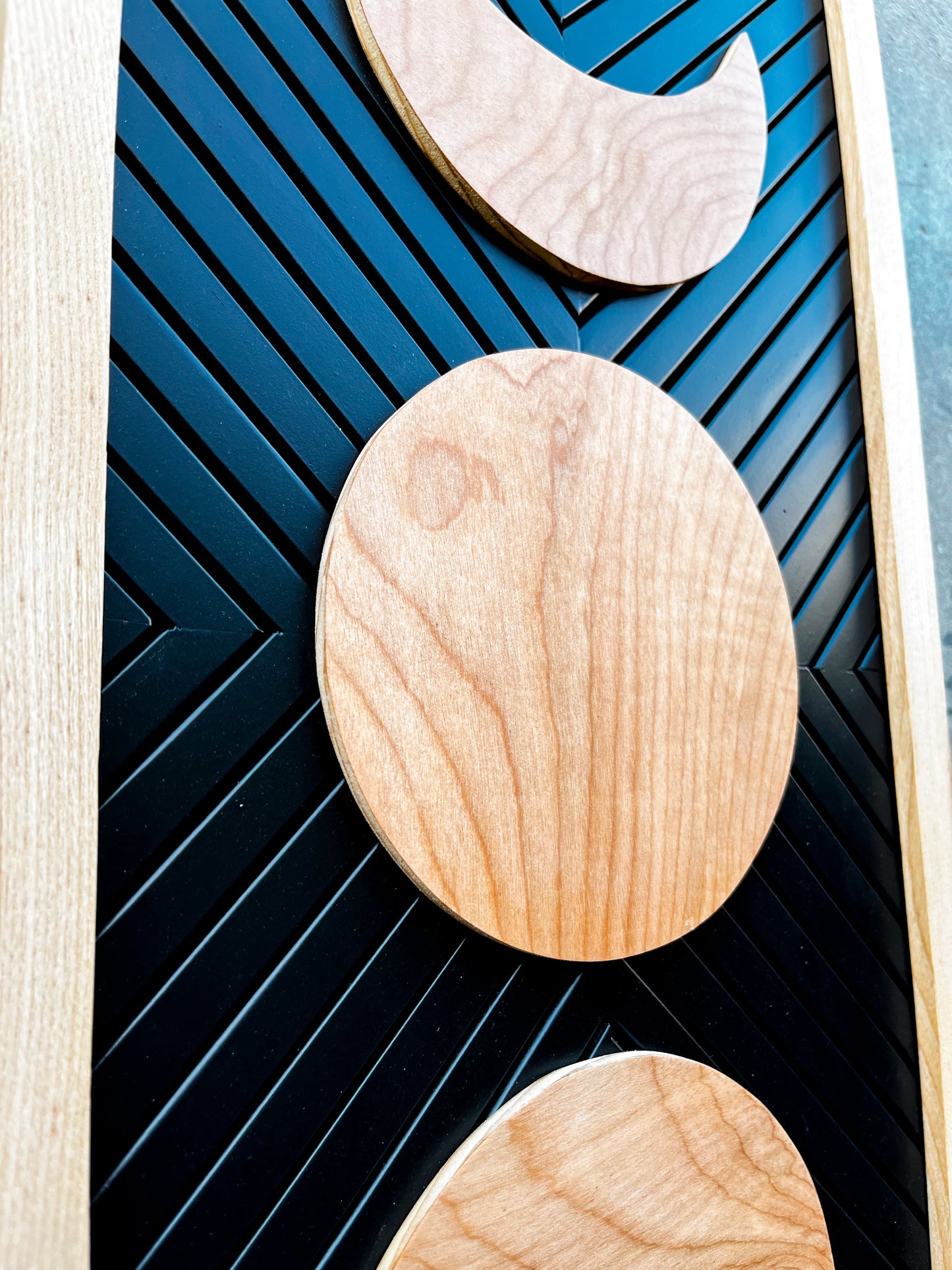 Herringbone Moon Phase | Handmade Wood Art | 24" x 11"