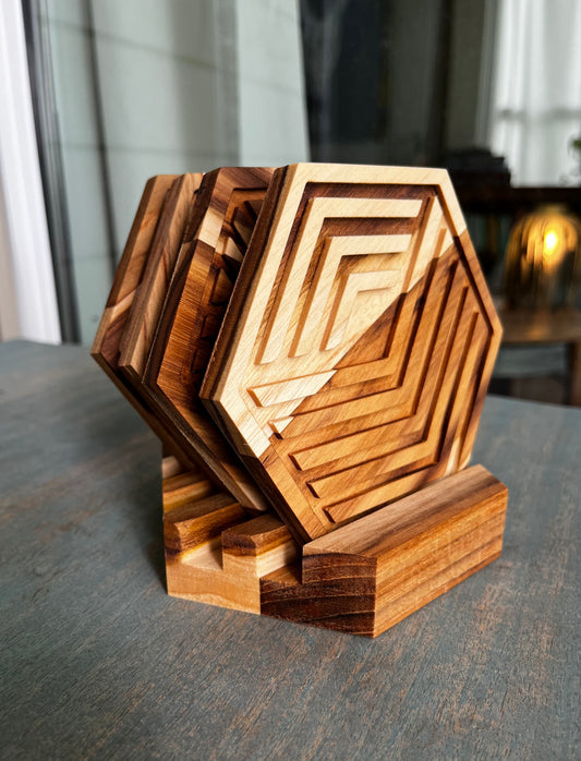 Teak Wood Coaster Set