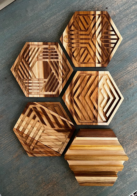 Teak Wood Coaster Set